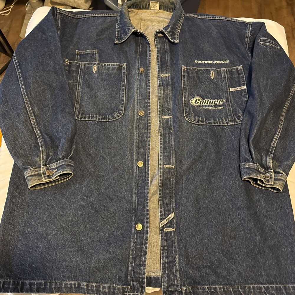 Vintage Y2K Culture Jeans Denim Chore Jacket Button Up Size 3XL Embroidery